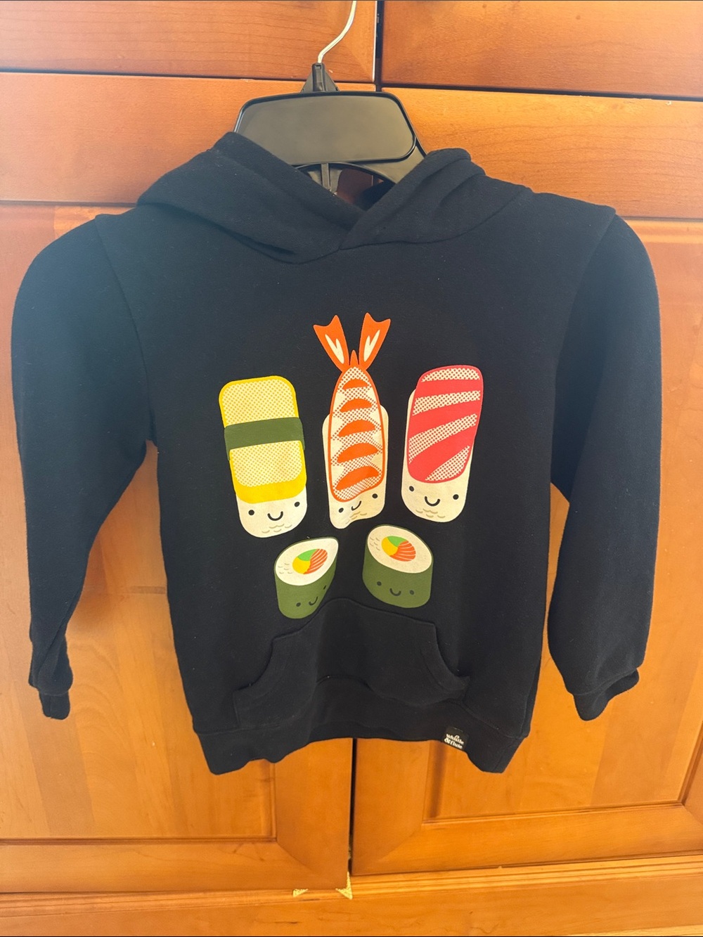 Kids Black Hoodie with Colorful Sushi Graphic